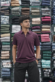 Korean Style Men's Short Sleeve T-Shirt with Zipper Collar - Grape Shade-7 Man